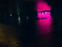 Neon in the Rain A vivid magenta reflection ripples across wet asphalt, turning a mundane puddle into an electric splash of color. The darkness surrounding it heightens the...
