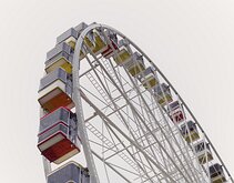 Cabins Aloft Close-up of Ferris-wheel cabins against a pale sky on the Oslo waterfront.